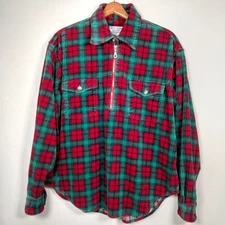 Vintage 1990s Montana Blues Corduroy Shirt Medium Maroon Green Plaid Pullover