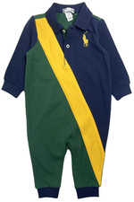 New With Tags Polo Ralph Lauren Boys Color Blocked Long Sleeve Romper sz 3m