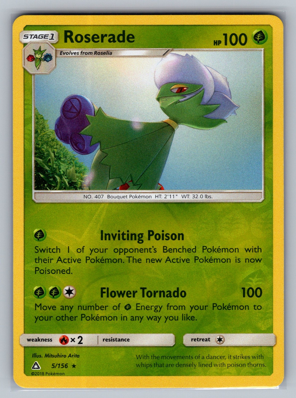 Roserade SM - Ultra Prism #5/156 Rare,Reverse Holo Pokemon Card