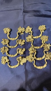 Set of Eight Antique Original Rococo Style Drawer Cabinet Handles with Screws