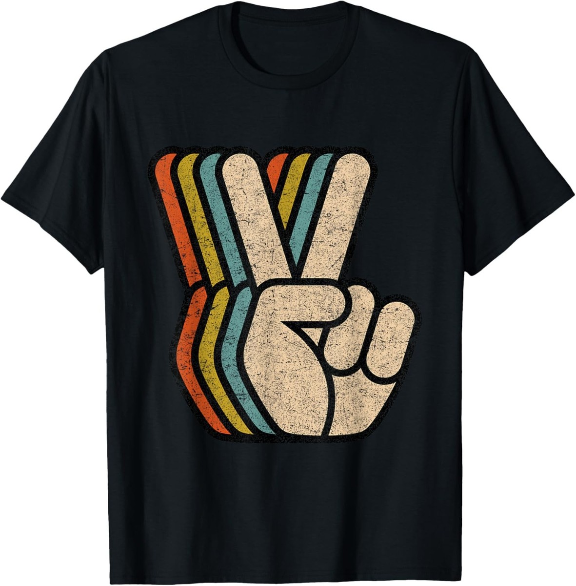 Retro Peace Sign V Fingers Vintage 60s 70s 80s Cool Graphic T