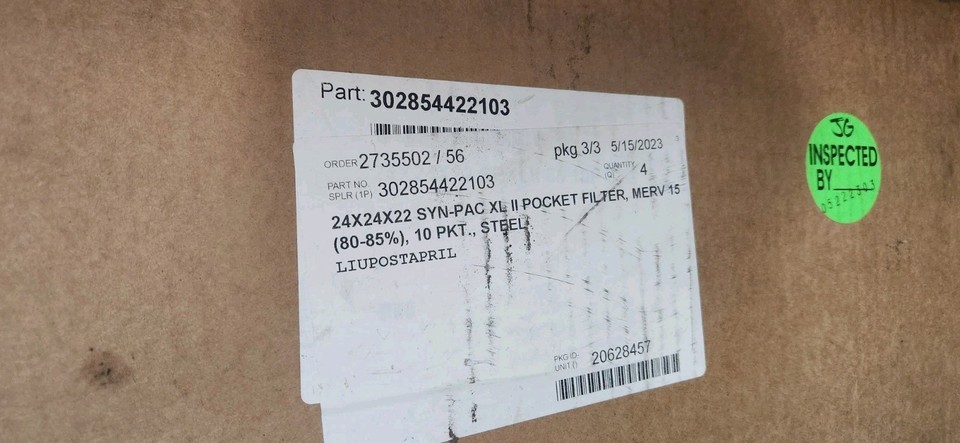 TRI-Dim Air Filter Unit 24x24x22 SYN-PAC Pocket Filter MERV 15 ...