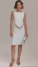 Donna Karan New York Women s Sleeveless Chain-Belt Sheath Cream Dress Sz. 2