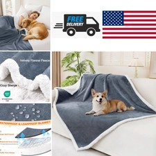 Heavyweight Waterproof Dog Blanket 50x60 Inch Grey White Plush Furniture Cover