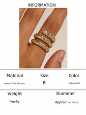 Yellow Gold Cubic Zirconia 3pc Stackable Cuff Ring Size B