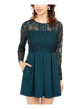 SPEECHLESS Womens Zippered Long Sleeve Jewel Neck Mini Party Fit + Flare Dress