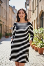 Kate Spade Broome Street Medium Black White Striped Boat Neck Dress