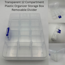 Transparent 12 Removable Compartment Plastic Organiser Section Storage Craft