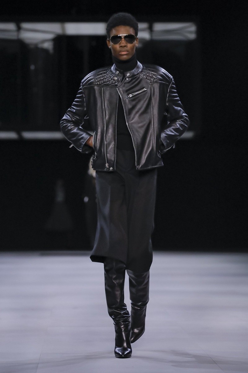 Celine Hedi Slimane AW19 Black Calfskin Leather Biker Jacket FR34