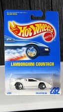 Hot Wheels Lamborghini Countach #232 White 5-Dot Wheels 4384 Blue Card MOC