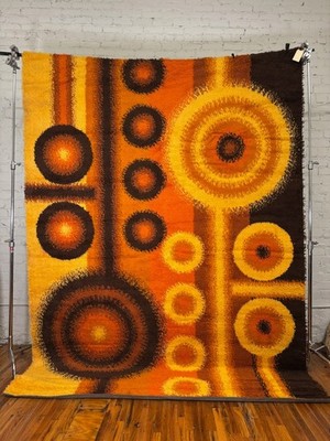 70's Dania Taepper 2 Big Circles 12 Smaller Circles UNUSED 100% Wool Rya Rug MCM