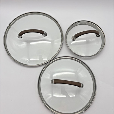 Circulon Glass Lids Lot of 3 With Stainless Steel Rim, 10.5 , 9 , 7  Strainer