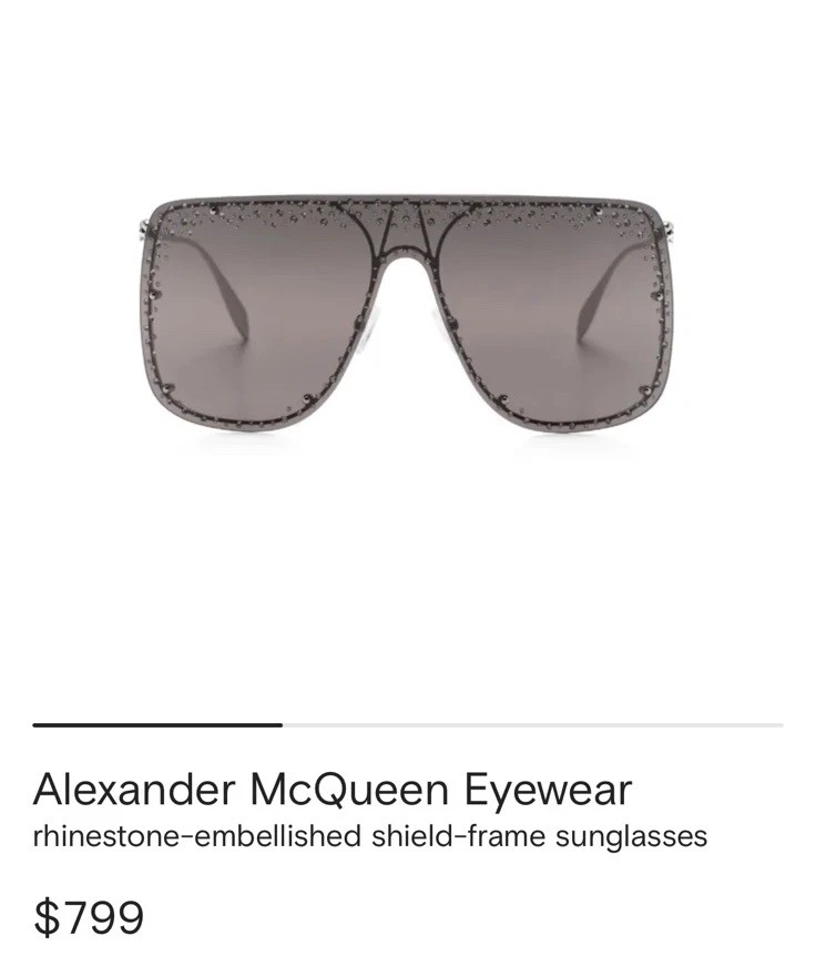 Nuevo ALEXANDER MCQUEEN Gafas de sol plateadas sin montura con escudo de estrás para mujer Foto 4 de 4
