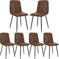 Artist Hand Set of 6 Dining Chairs Faux Suede Upholstered Solid Metal Legs Brown
