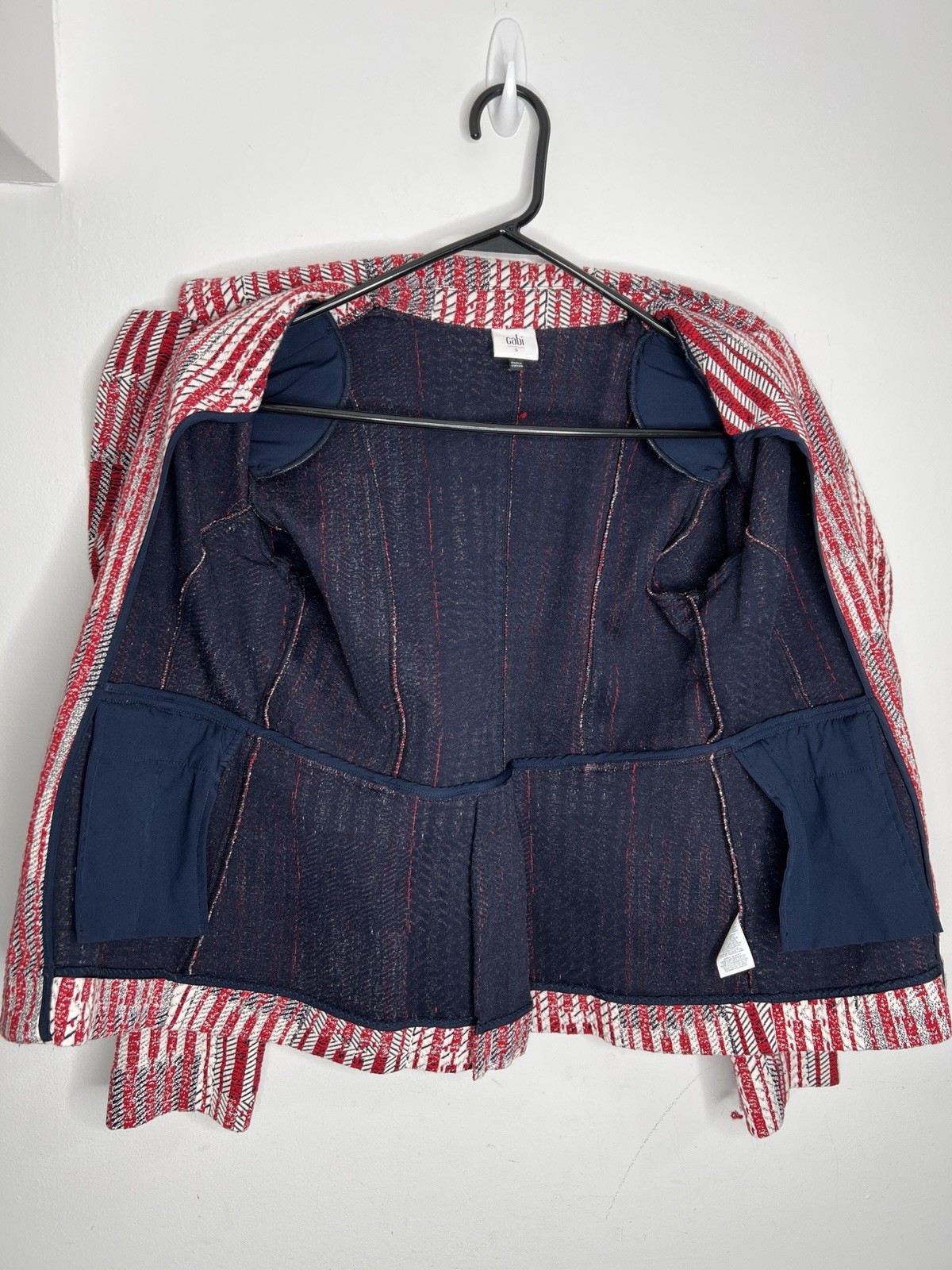 Cabi Patchwork Button-Up Blazer Jacket Red White … - image 9