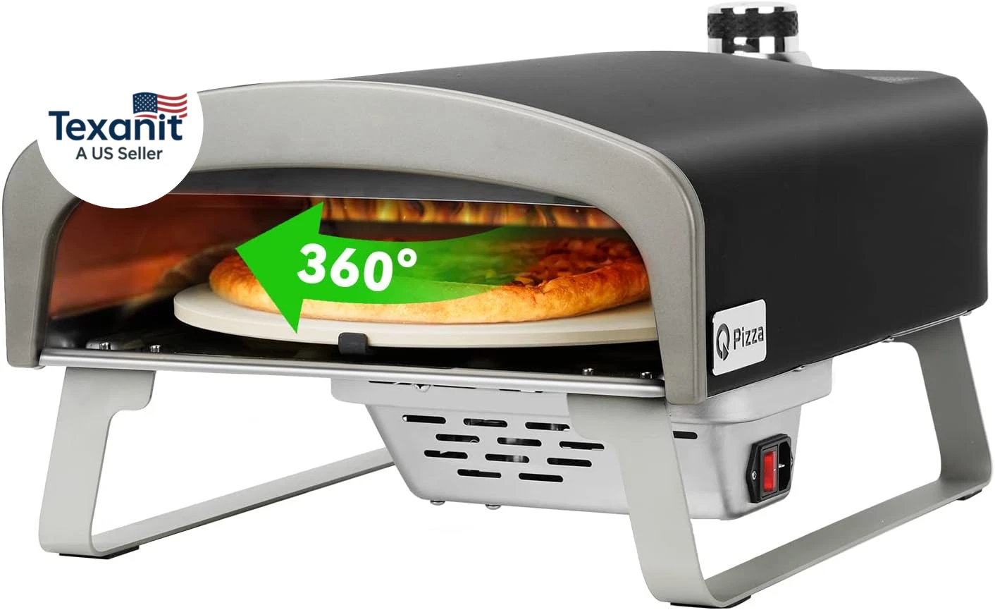 Gas Pizza Oven with Automatic Rotating Stone, Portable Propane Gas Grill Oven fo