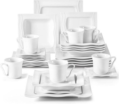 MALACASA 30 Pieces Dinnerware Sets, Modern Ivory White Plates and Bowls Sets for