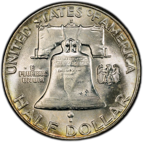 1957-D PCGS MS65 FBL Franklin Half w/ PQ Surfaces & Pretty Rainbow Rim Toning