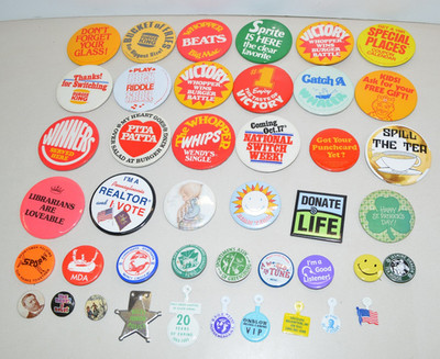 Vintage BURGER KING & Others PIN Lot Buttons Pinbacks 1970s 1980s Advertising