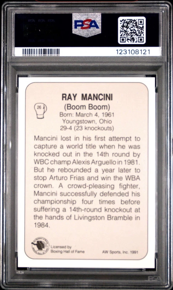1991 AW Sports Premier Edition RAY BOOM BOOM MANCIN #26 PSA 9 Vtg Boxing Card - Image 2 of 2