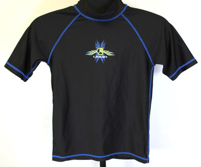 LIQUID Boys Rash Guard Swim Shirt Size Large Black with Blue Stitching Polyester