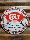 VINTAGE COLT PORCELAIN SIGN OLD GUN FIREARM RIFLE HORSE 1961 CONNETICUT REVOLVER