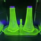 VINTAGE ANCHOR HOCKING URANIUM GLASS SHAKER SET AND TRAY RARE