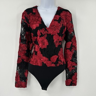 Express Whimsigoth Body Suit Top Womens M Vamp Floral 3D Gothic Grunge Witchy