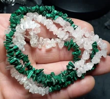 ✨️34" GORGEOUS Malachite, Rose Quartz, Quartz Crystal Chip Bead Necklace✨️