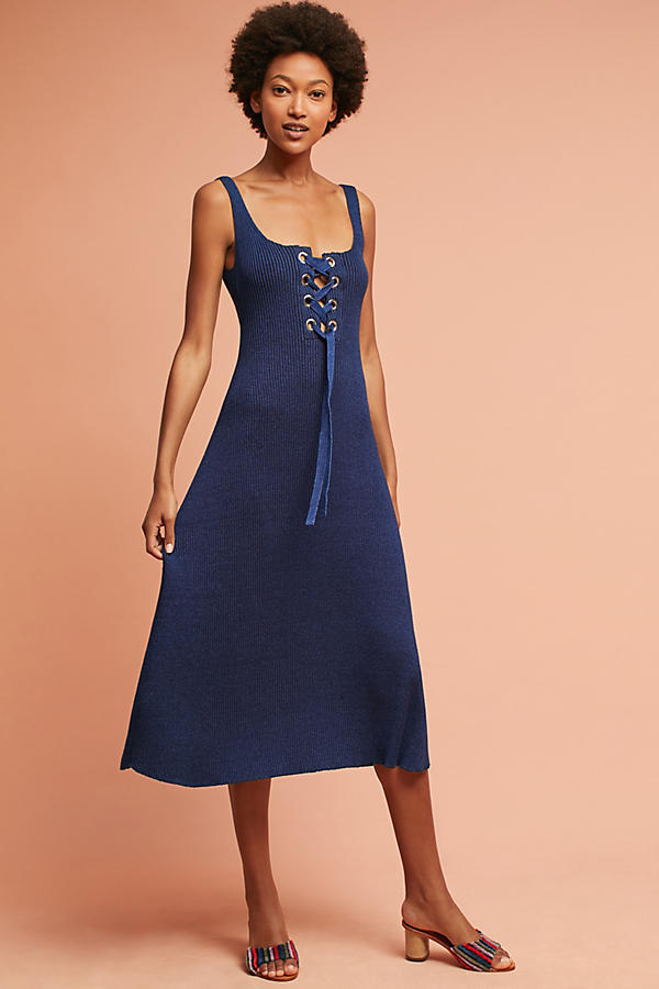 ribbed midi sweater dress NWT $395.00 Anthropologie Lace-Up Ribbed Midi Sweater Dress By Mara Hoffman  Med