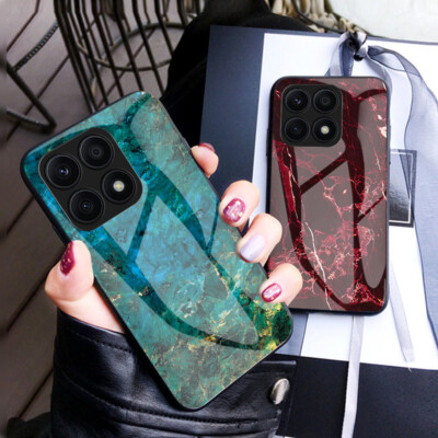For Honor X8a, Luxury Marble Glass Hybrid Soft Bumper Shell Case Cover
