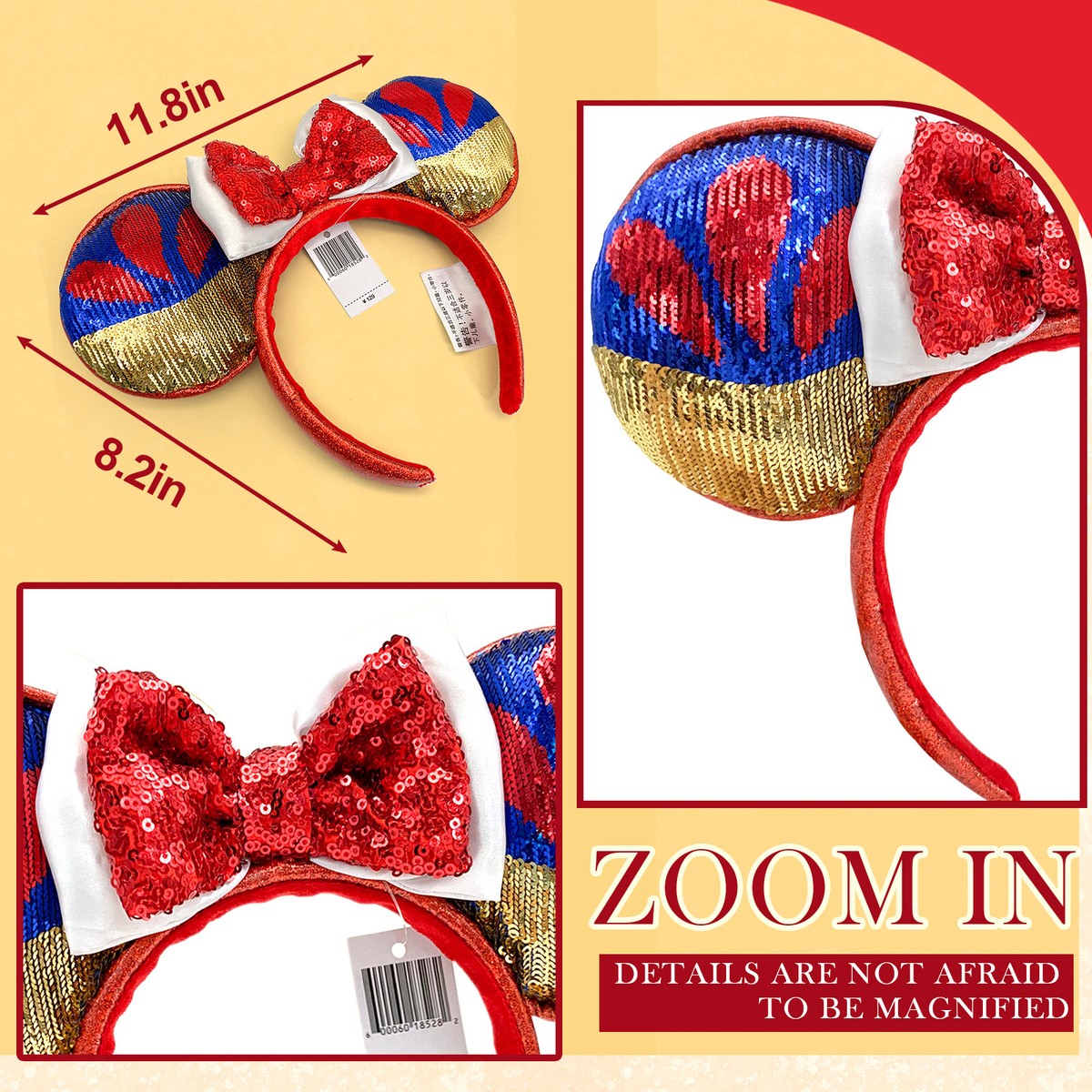 NEW DISNEY PARKS SNOW WHITE SEQUINS & GLITTER BOW EARS 