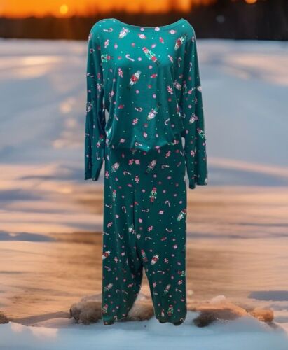 Joyspun Pajama Sleep XL Top 16-18 3X Bottom Green Christmas NWT Nutcracker Candy