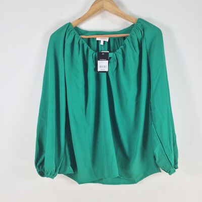 NEW Capture womens blouse top size 10 emerald green long sleeve 088925