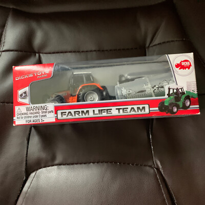 Orange Farm Life Team Metal Tractor & Milk Hauler Trailer Plastic Dickie Toys