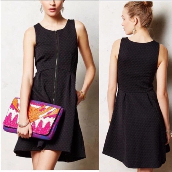 Vestido Leifsdottir Anthropologie Tonnell Negro Lunares Calce y Acampanado Cremallera 0 Foto 2 de 4