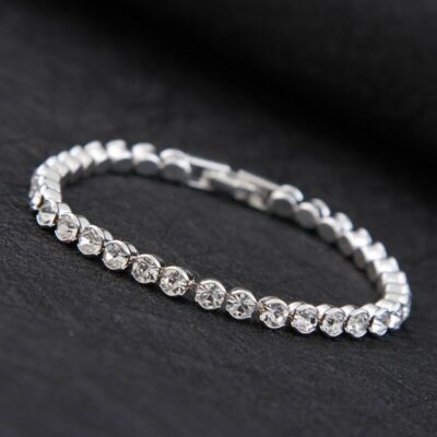 Damen Made With Swarovski Elements Kristall Tennis Armband Armreif Versilbert