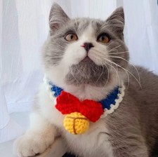 Adorable Yarn Knitted Dangle Bell Bow Tie Collar For Cats Dogs Red Blue 15-30cm