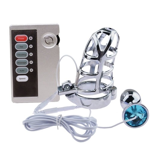 Schock Männlich Keuschheitsgerät Gürtel E-Stim Lock Ring Käfig Bondage Männer Trainer Stecker - Bild 17 von 43