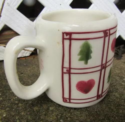 HARTSTONE POTTERY Stoneware Child AD Mug  windowpane hearts pinetree christmas