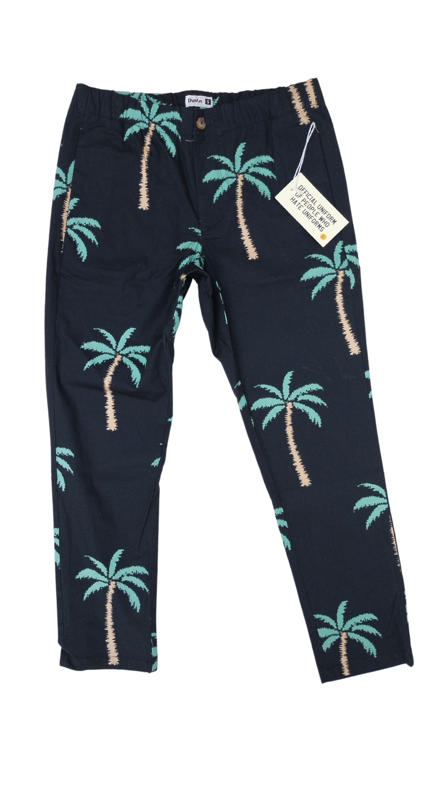 Мужские черные брюки с эластичным поясом и принтом пальмы Duvin (Размер: L)