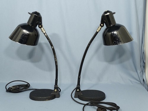 Dos lámparas de mesa SIS Art Deco era Bauhaus con interruptor giratorio pintura retráctil - Imagen 3 de 12