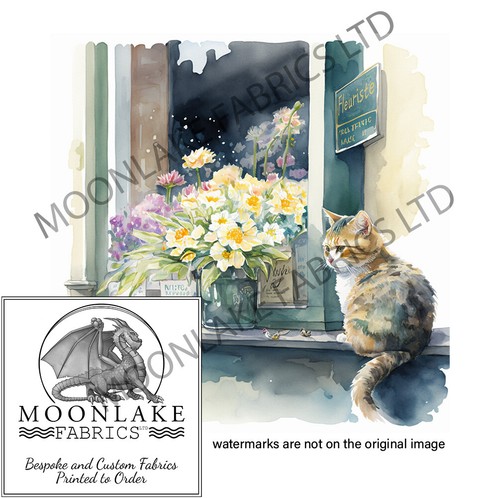 The Fleuriste Florist Cat 100% Cotton or Polyester Fabric Squares - Picture 2 of 3