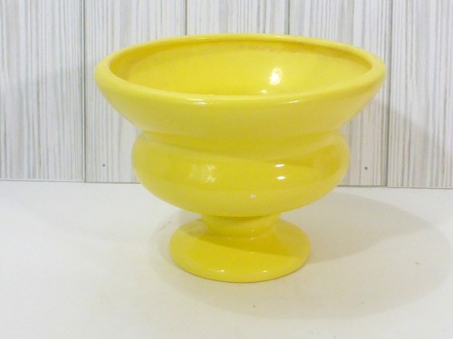 Vintage Haeger Runde Keramik Hellgelb Sockel Vase Blumen Blumen Pflanzgefäß - Bild 3 von 11