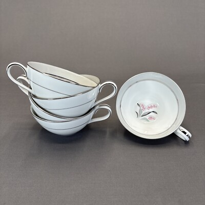 Noritake 5518 Pink Lily of Valley Tea Cups 1 7/8'' Set of 5 Platinum Gray Bands