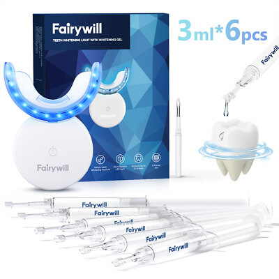 Fairywill Teeth Whitening Kit 6 X 3ml Whitening Gel LED Light Tray Non-Sensitive