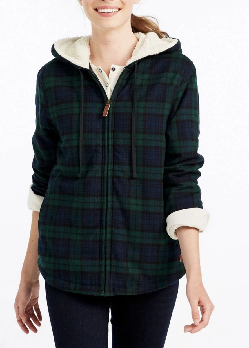 LL Bean Womenu0026#039;s Scotch Plaid Flannel Sherpa-Lined Zip Hoodie NEW Tartan  sz M $98 | eBay