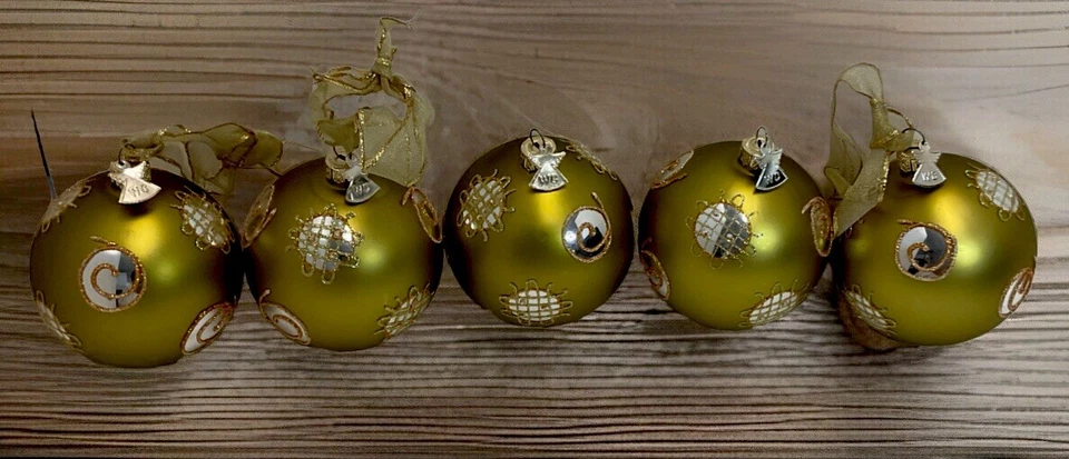 Etiqueta de anjo vaso sanitário 5 enfeites de vidro verde soprado à mão pintado à mão Natal do Velho Mundo - Imagem 3 de 4