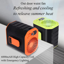 6000mAH Waist Clip Fan Wearable Outdoor Camping Sports Rechargeable Power Bank