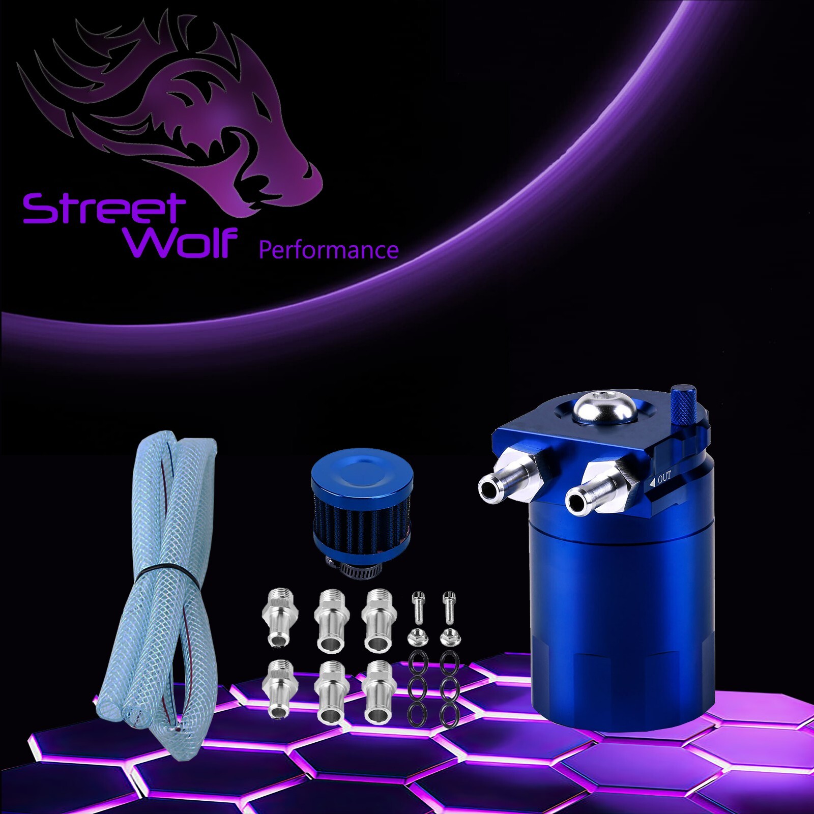 Oil Catch Can Reservoir Baffled Tank Breather Universal Blue Fits Lamborghini